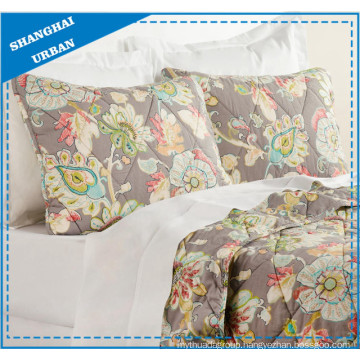 Chocolate Floral Printed Polyester Quilted Coverlet Set